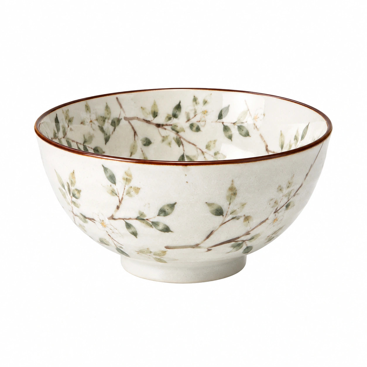 Ciotola in ceramica 18 cm avorio e verde con motivo floreale - servizio da tavola