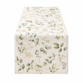Runner da tavola 180 x 35 cm in tessuto avorio e verde con motivo botanico stile naturale