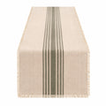Runner da tavolo 40 x 180 cm in tessuto beige e verde a righe con frange