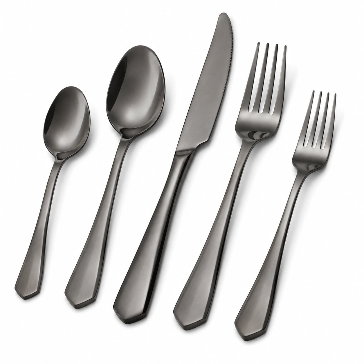 Set posate 5 pezzi in acciaio inox grigio antracite stile moderno