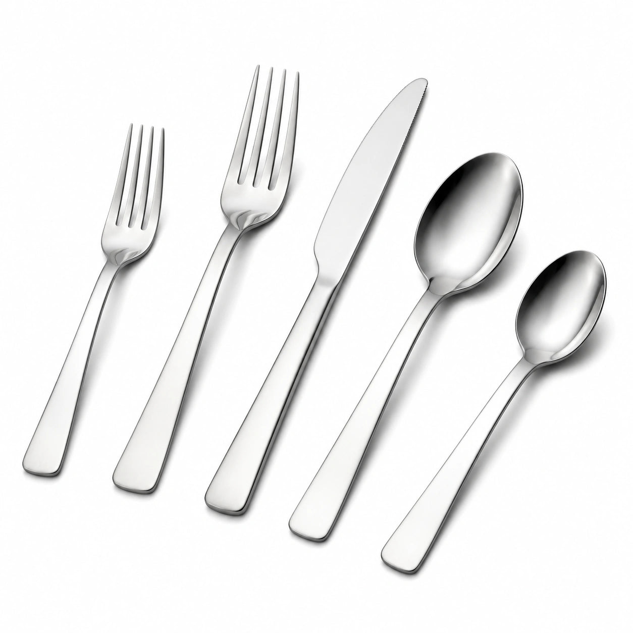 Set posate 5 pezzi in acciaio inox argento stile moderno