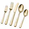 Set di posate 5 pezzi in acciaio inossidabile oro 22.5 cm stile martellato