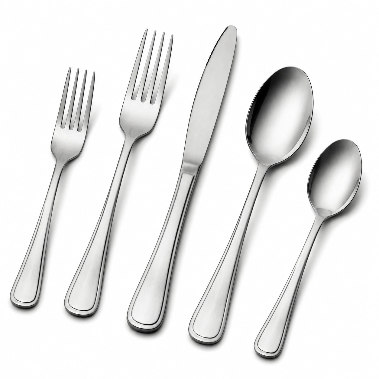Set di posate 5 pezzi in acciaio inox argento finitura satinata stile classico