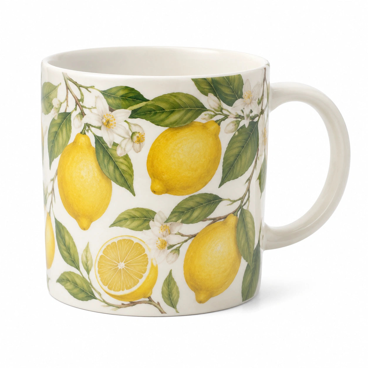 Tazza in ceramica 350 ml con limoni bianca gialla verde - stile botanico