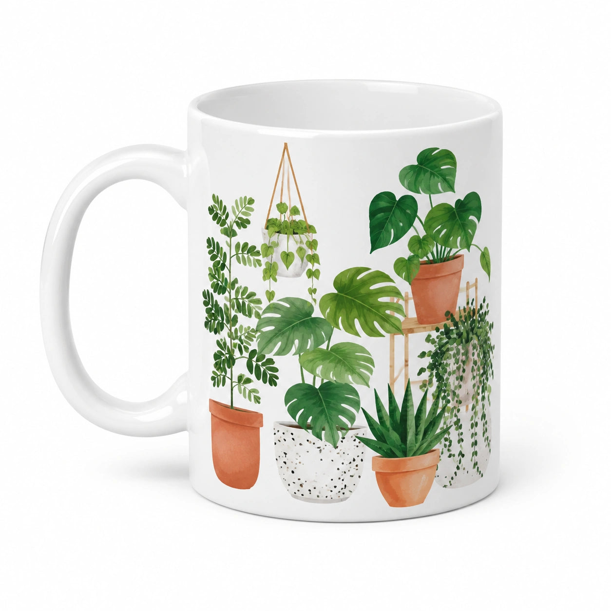 Tazza in ceramica 325 ml bianca con stampa botanica per bevande calde