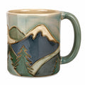 Tazza in ceramica 450 ml verde/blu con manico - paesaggio montano in rilievo