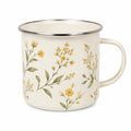 Tazza 400 ml in acciaio smaltato avorio con fiori gialli stile botanico