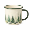 Tazza da campeggio 450 ml in acciaio smaltato crema e verde con motivo bosco