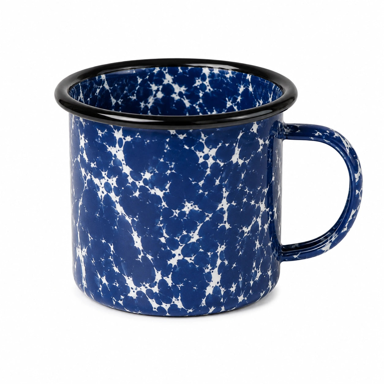 Tazza smaltata 350 ml in acciaio blu e bianco con bordo nero